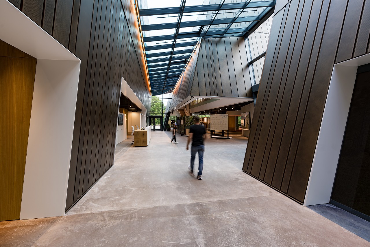 The striking facade design continues inside the STIHL Brand World.